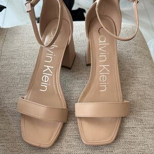 Calvin Klein Women's Beige Block Heel Sandals